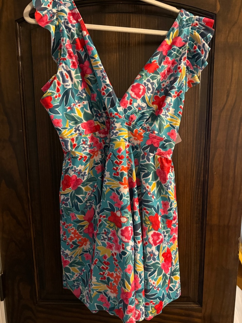 NWT Floral V-Neck Summer Swim Dress in Teal and Pink size 18-20